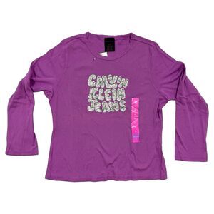 Woman's Calvin Klein Jeans Pink Purple Magenta Beaded Silver Logo Sweatshirt XL